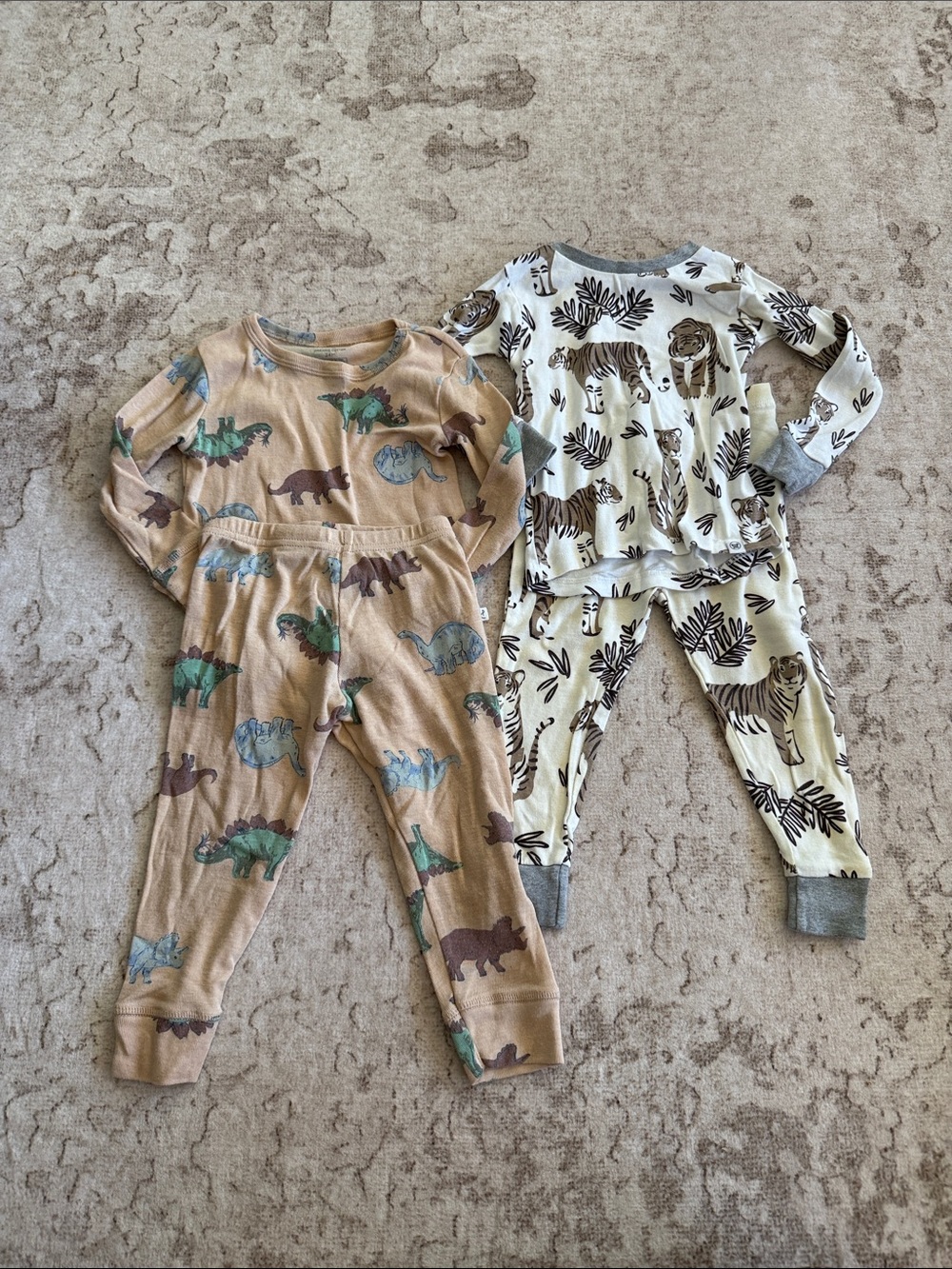 Kids Beige Dinosaur Print One-Piece Pajama Set 24 months